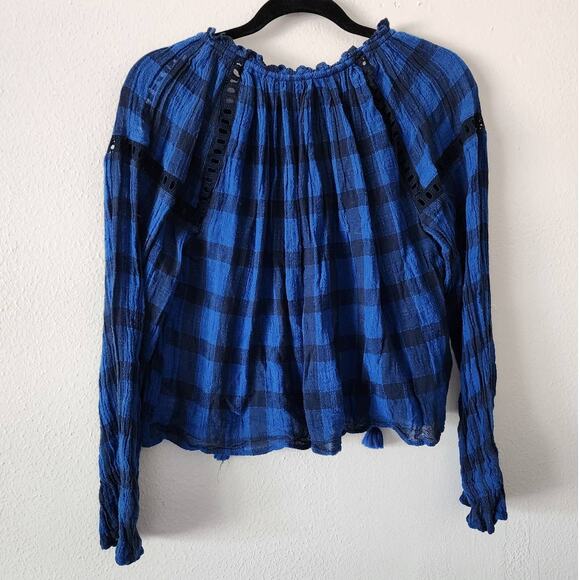 Free People Honey Grove Plaid Top in Black Blue - Picture 5 of 10